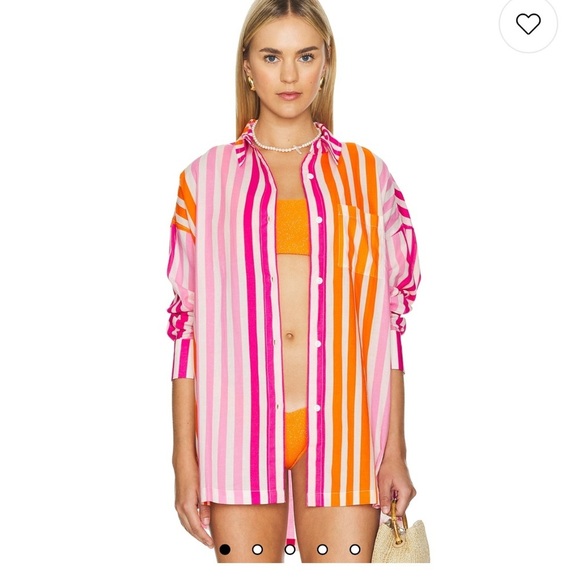 Beach Riot 100% Cotton Alexa Top Buttoned In Sunset Stripes Beach Coverup S/M - Picture 1 of 12